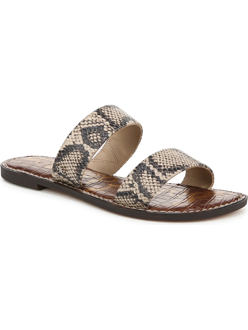 Sam Edelman Double Strap Snake-Print Slide Sandal Beige/Brown leather upper